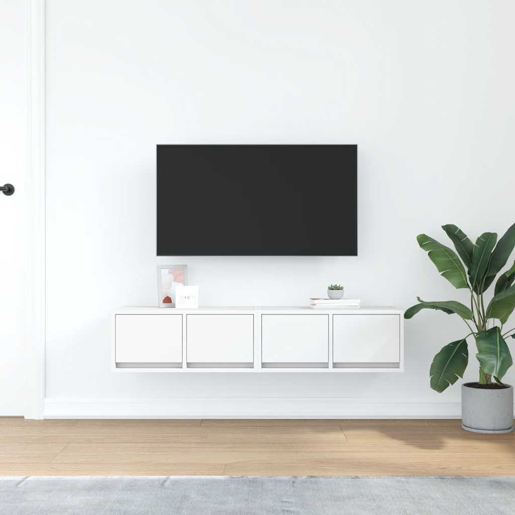 Mobili TV a Parete 2pz Bianchi 60x31x25,5 cm Legno Multistrato