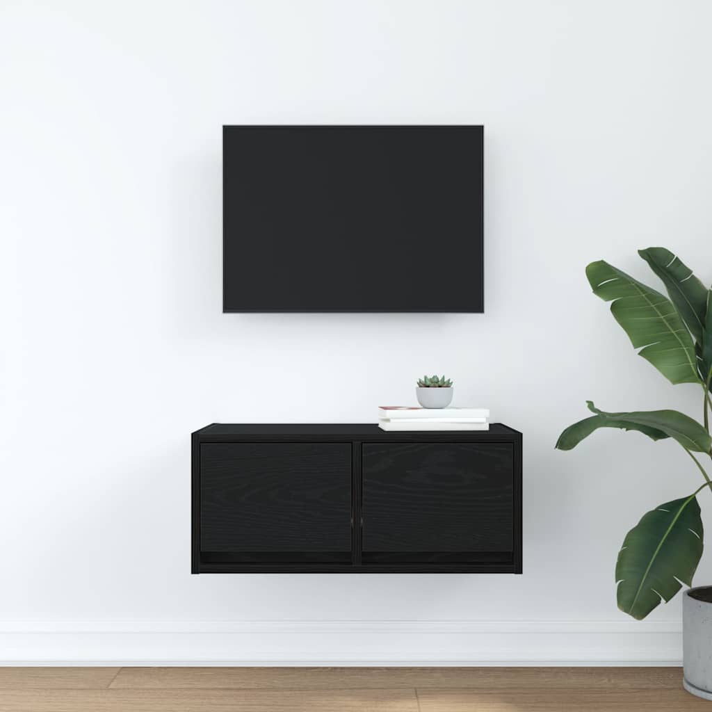 Mobile Porta TV Rovere Nero 60x31x25,5 cm in Legno Multistrato