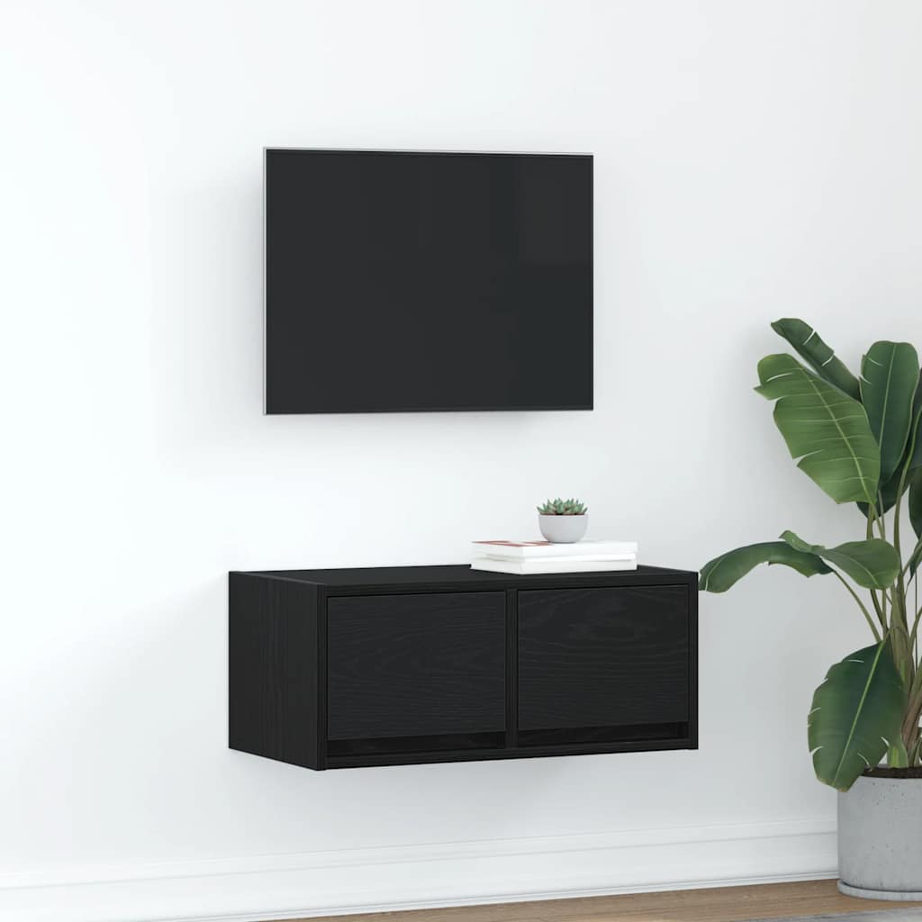 Mobile Porta TV Rovere Nero 60x31x25,5 cm in Legno Multistrato