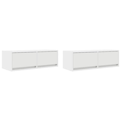 Mobili TV a Parete 2pz Bianchi 80x31x25,5 cm Legno Multistrato