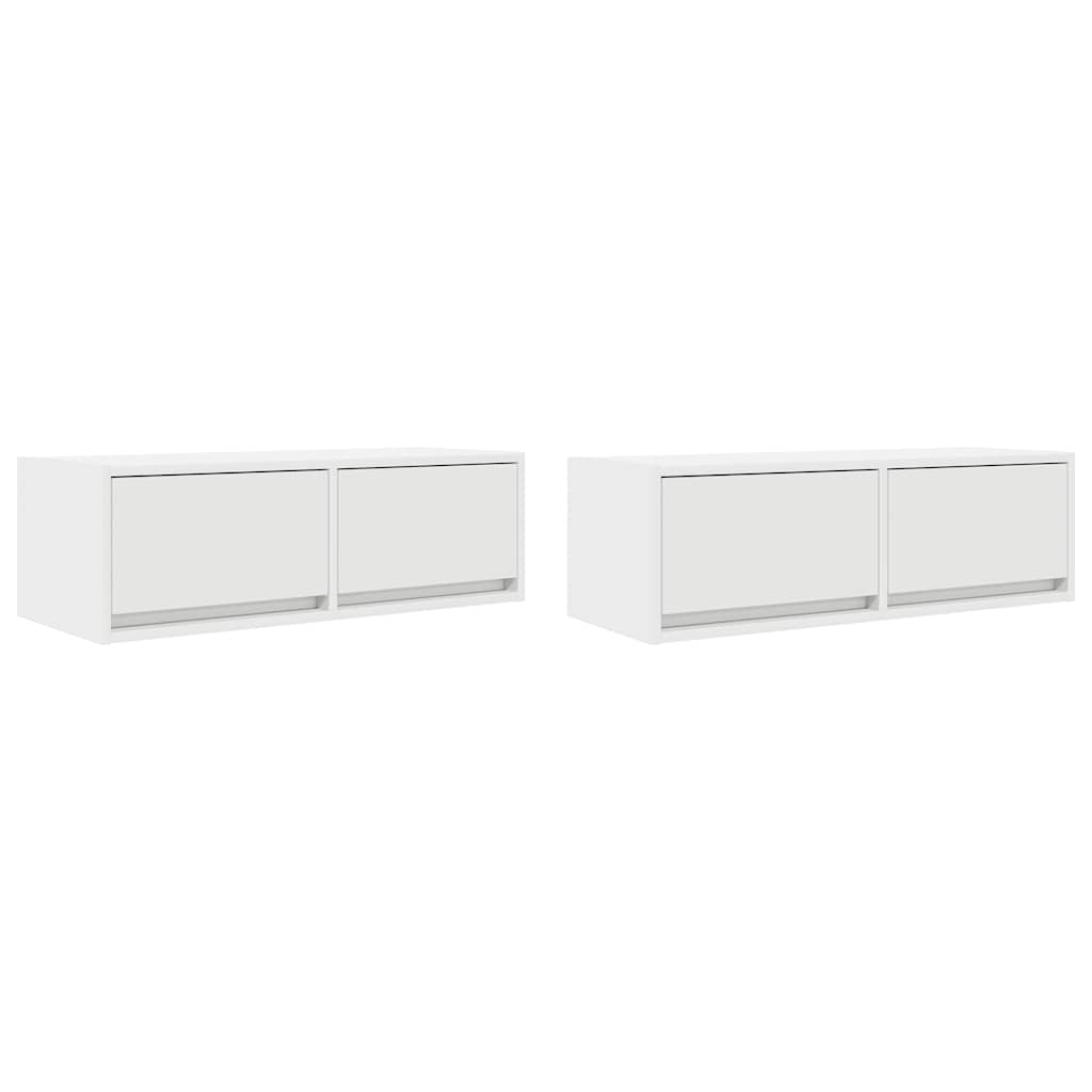 Mobili TV a Parete 2pz Bianchi 80x31x25,5 cm Legno Multistrato