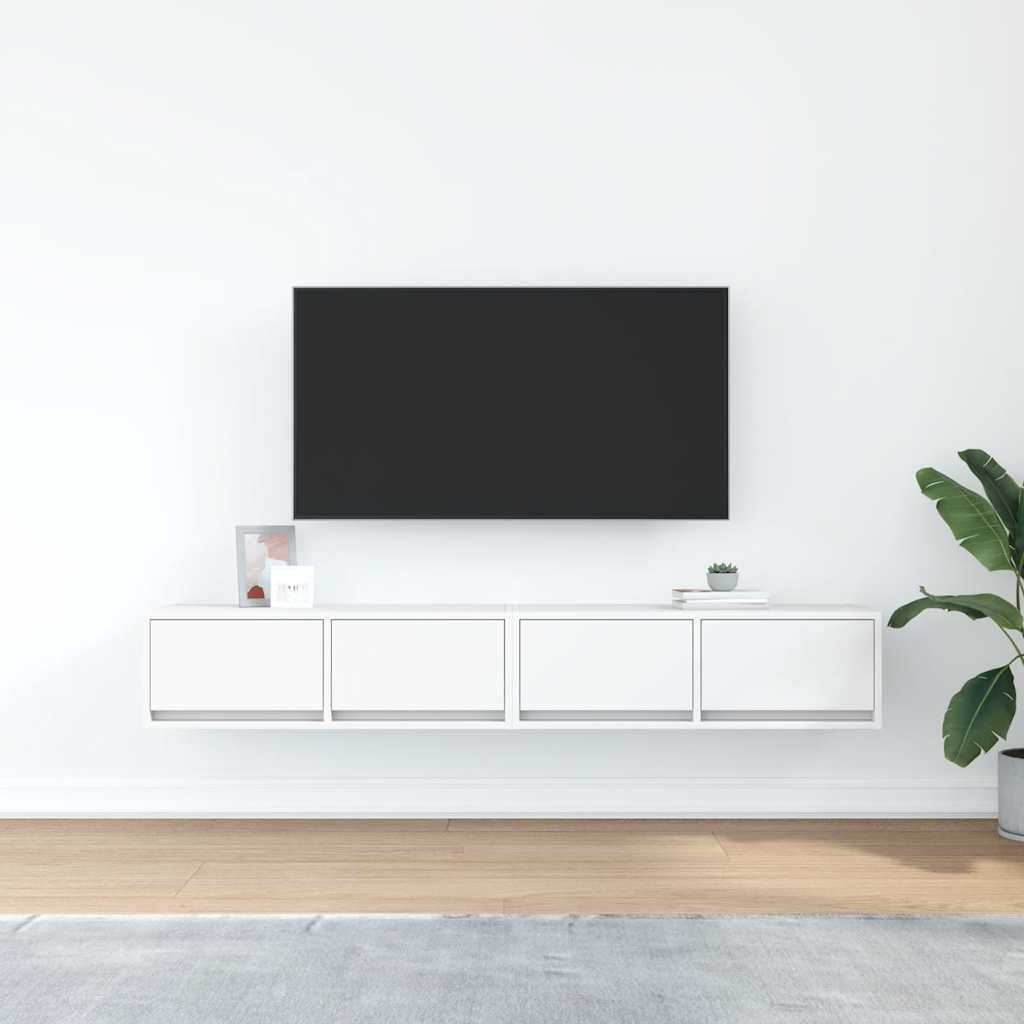 Mobili TV a Parete 2pz Bianchi 80x31x25,5 cm Legno Multistrato