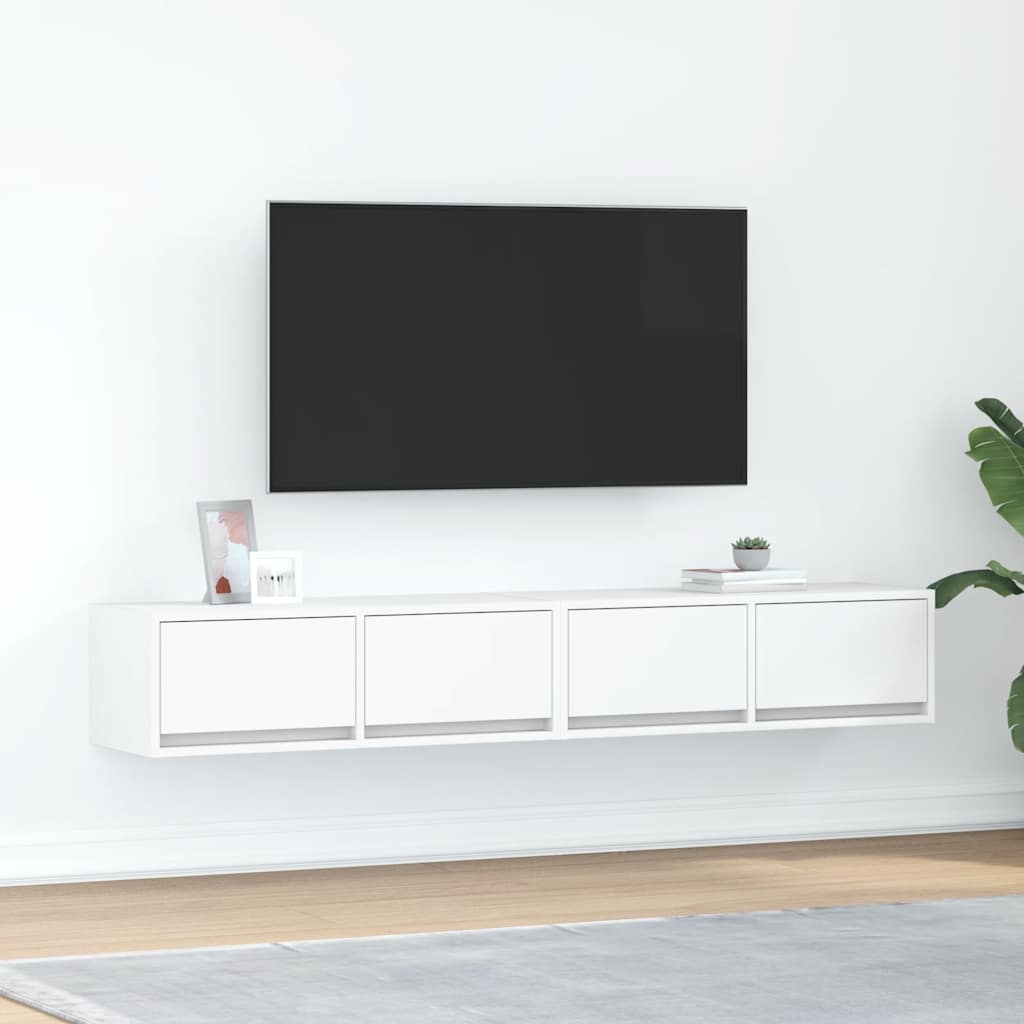 Mobili TV a Parete 2pz Bianchi 80x31x25,5 cm Legno Multistrato