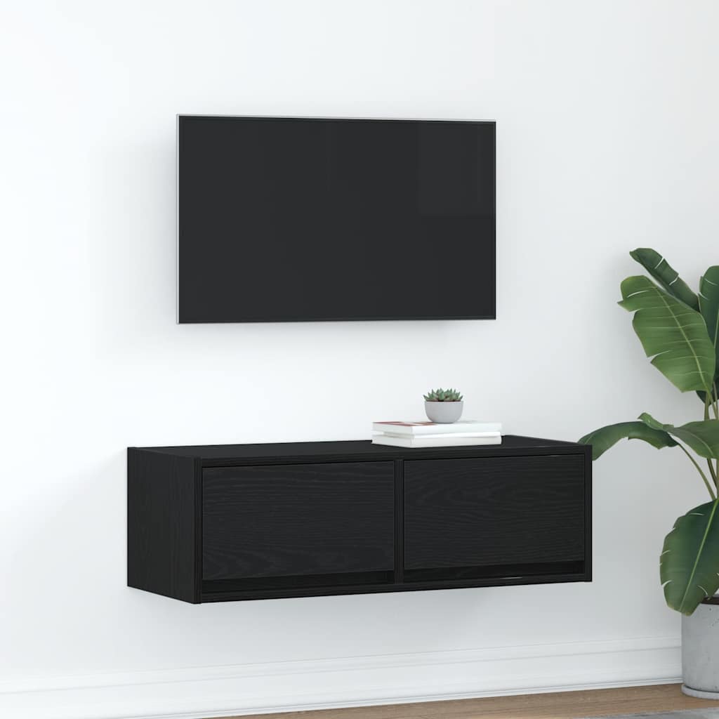 Mobile Porta TV Rovere Nero 80x31x25,5 cm in Legno Multistrato