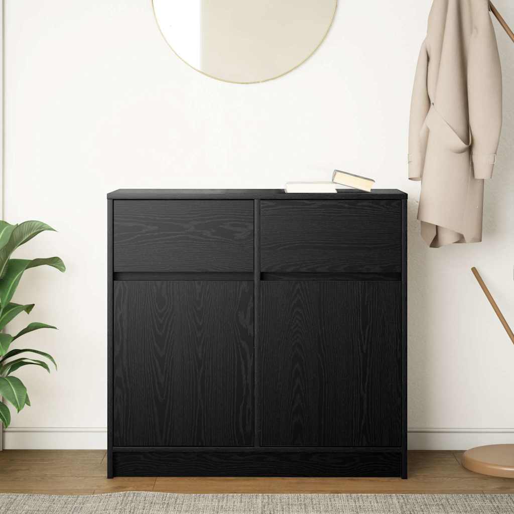 Credenza con Cassetto Rovere Nero 80x34x76 cm Legno Multistrato