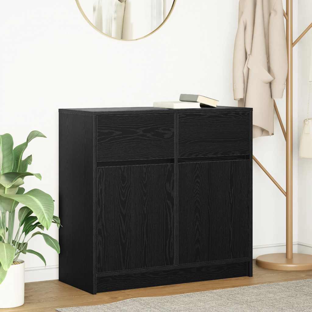 Credenza con Cassetto Rovere Nero 80x34x76 cm Legno Multistrato