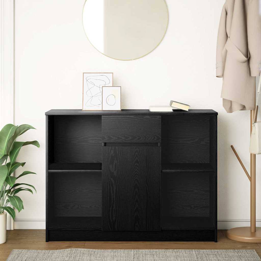 Credenza con Cassetto Rovere Nero 101x35x76cm Legno Multistrato