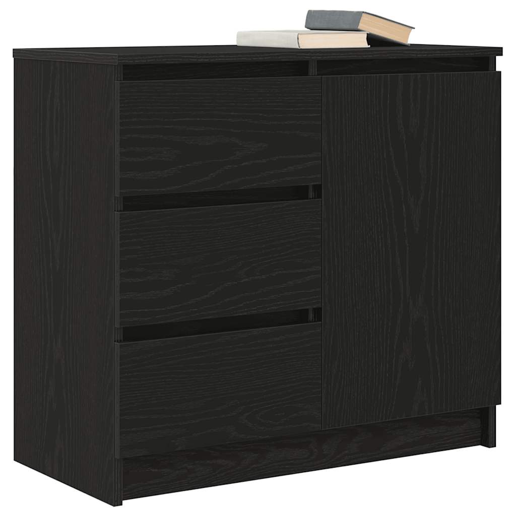 Credenza con Cassetto Rovere Nero 71x35x65 cm Legno Multistrato