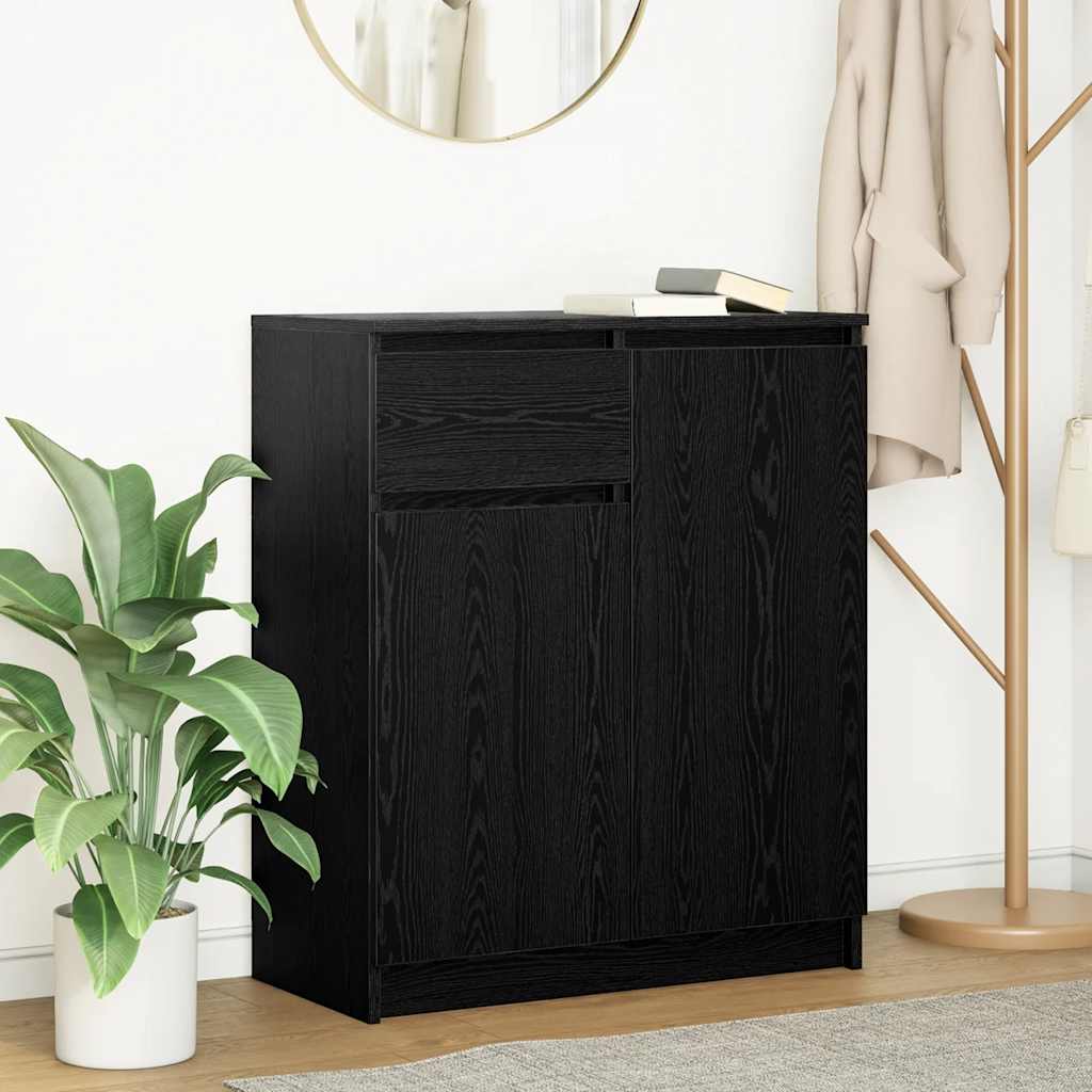 Credenza con Cassetto Rovere Nero 71x35x84 cm Legno Multistrato