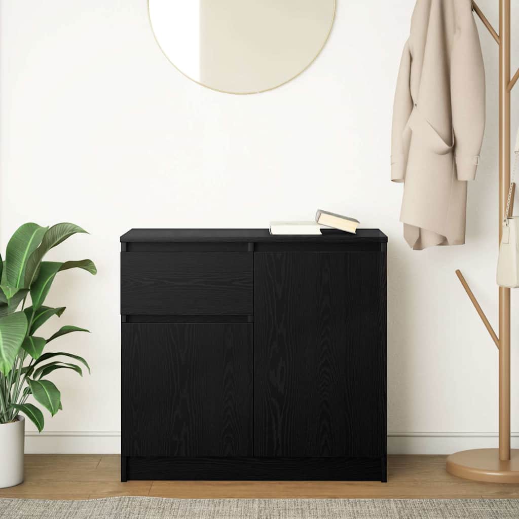 Credenza con Cassetto Rovere Nero 71x35x65 cm Legno Multistrato