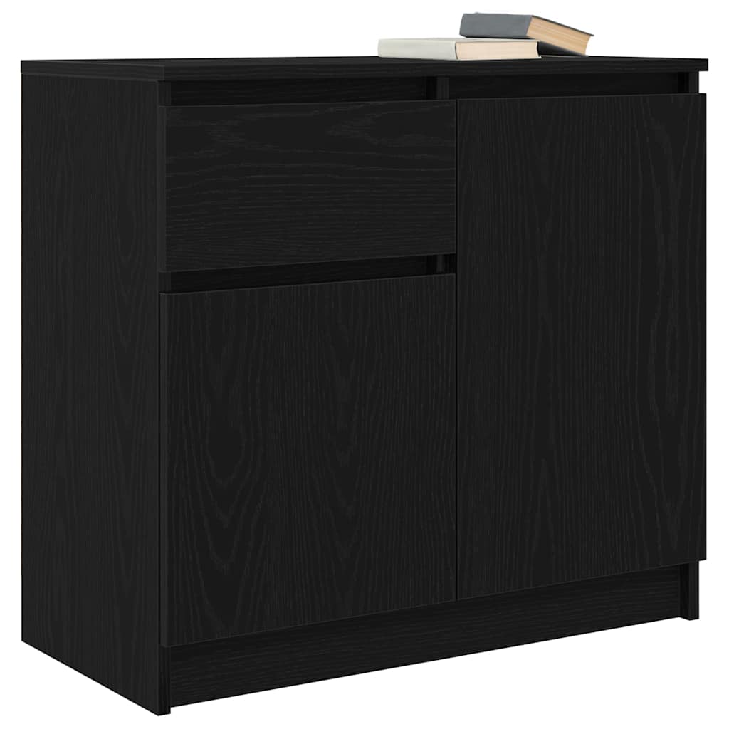 Credenza con Cassetto Rovere Nero 71x35x65 cm Legno Multistrato