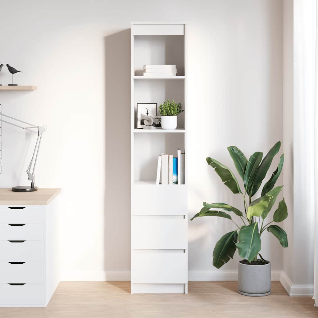 Credenza Bianca 37,5x35x180 cm in Legno Multistrato