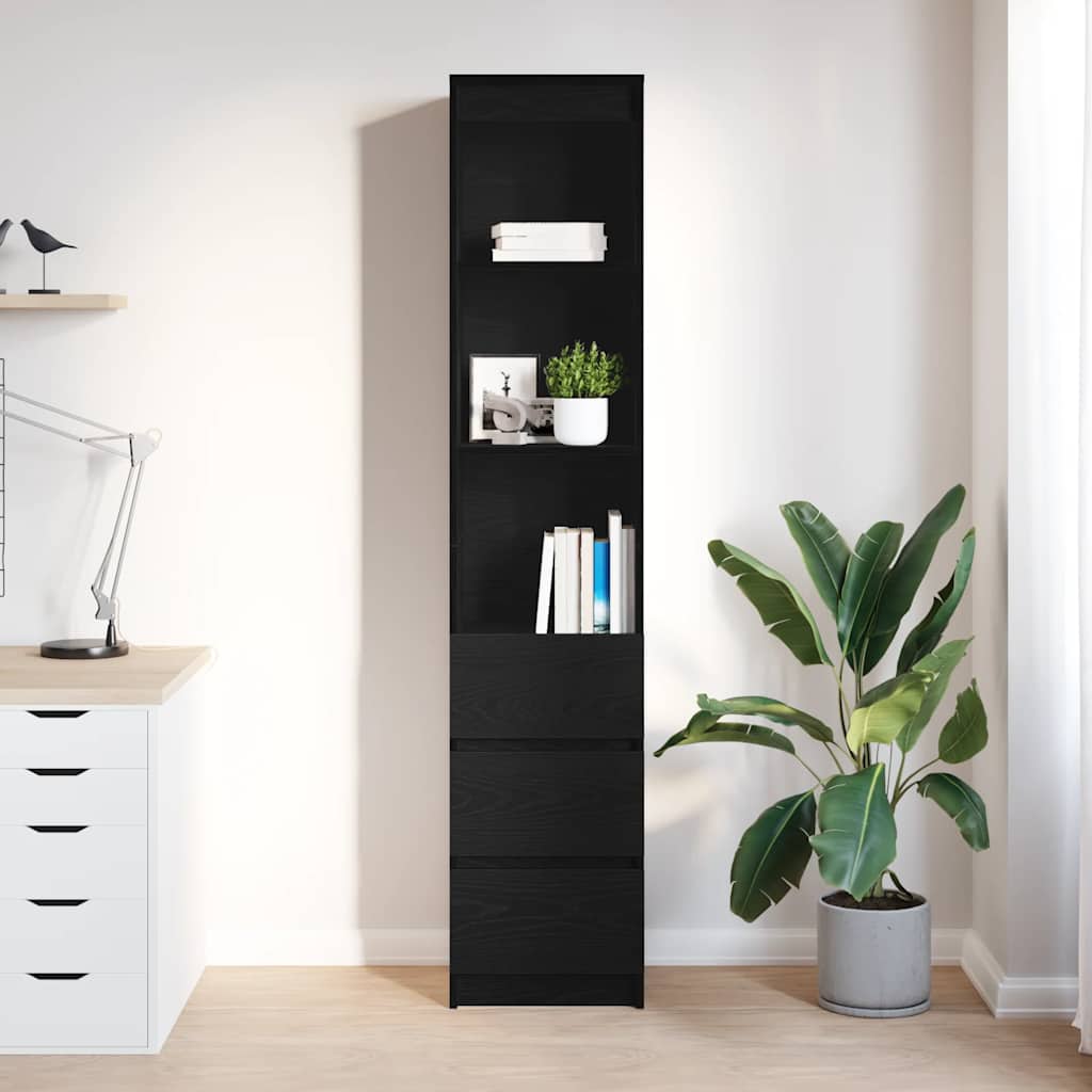 Credenza Rovere Nero 37,5x35x180 cm in Legno Multistrato