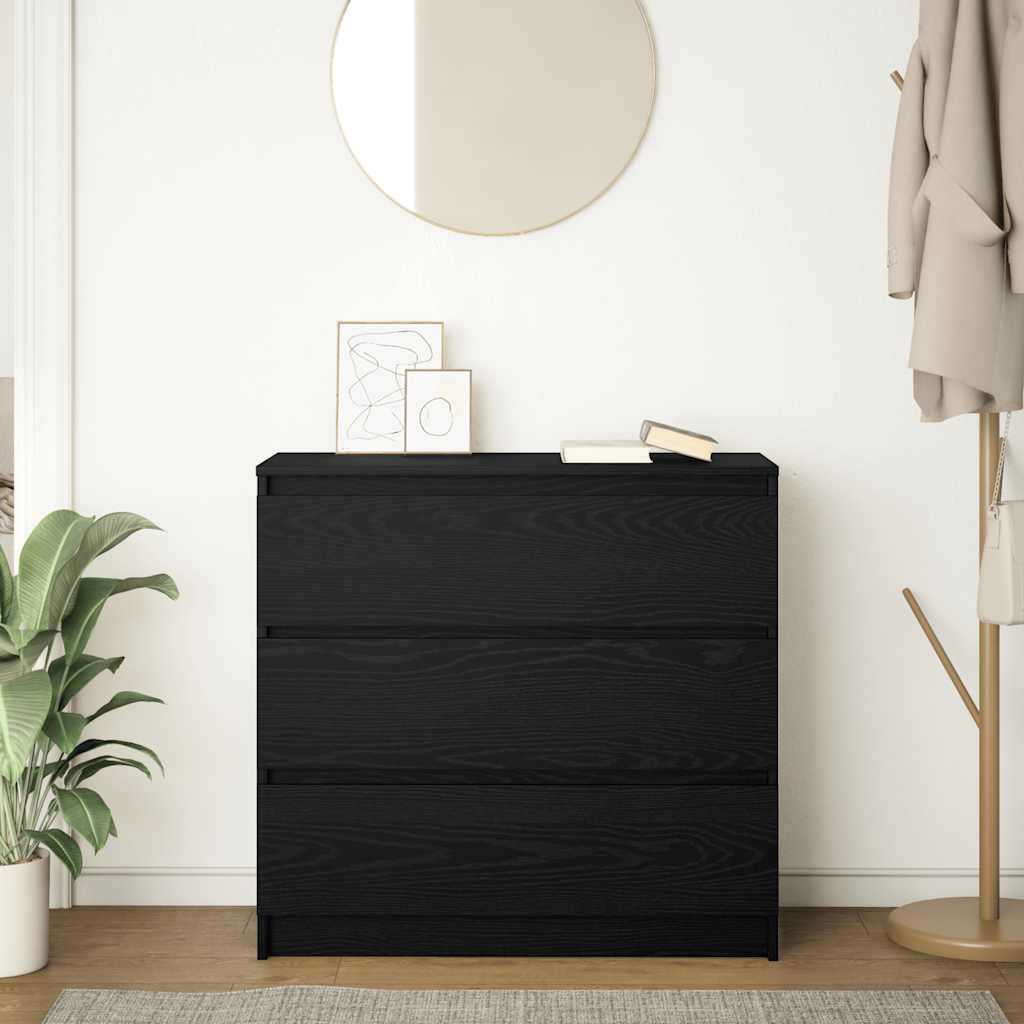 Credenza Rovere Nero 80x35x76 cm in Legno Multistrato