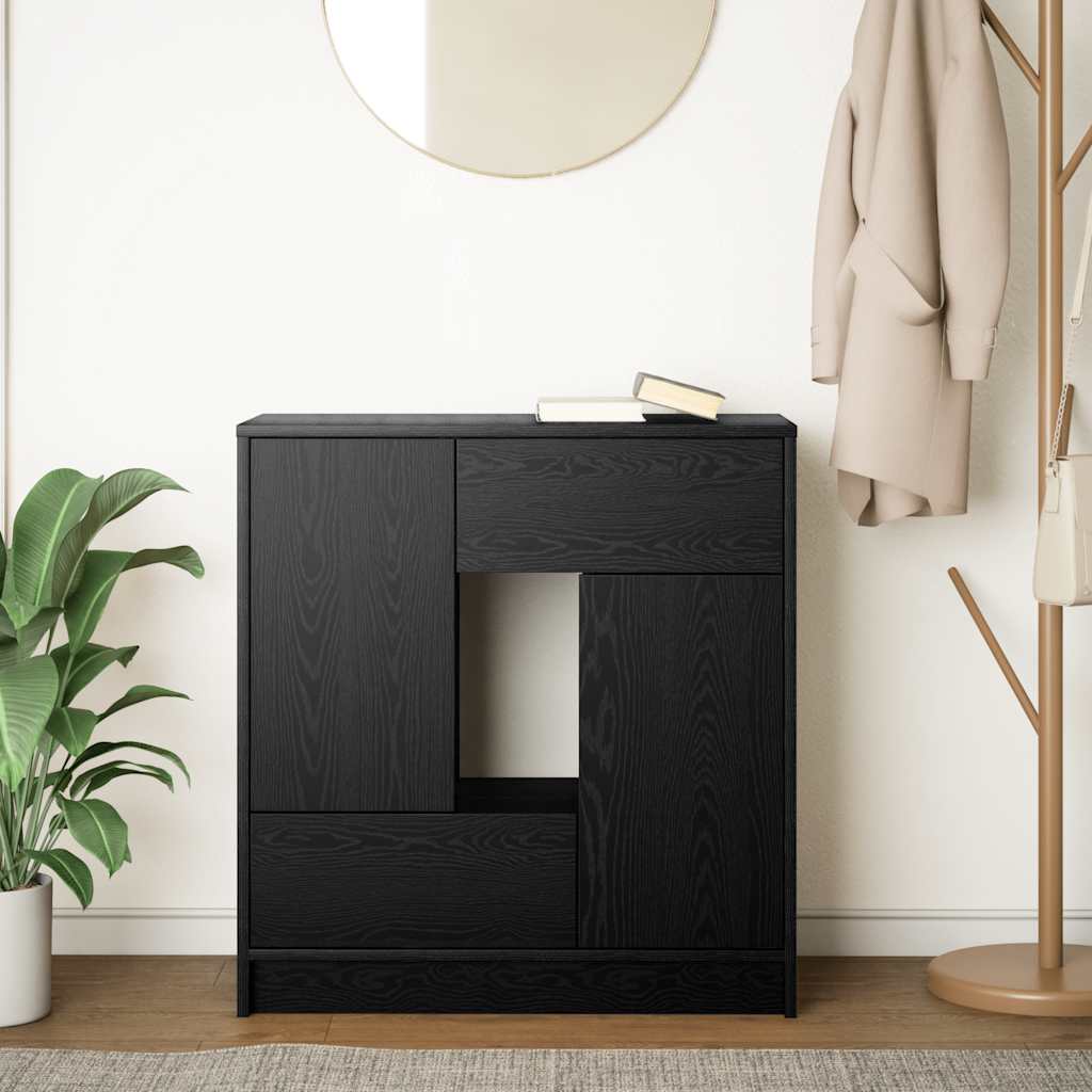 Credenza con Cassetti e Ante Rovere Nero 70,5x34x74,5 cm