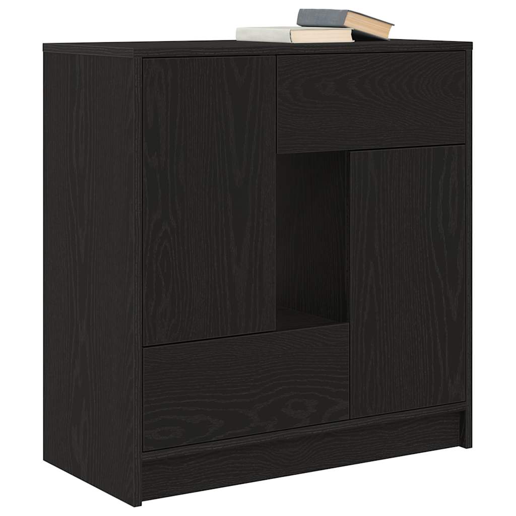 Credenza con Cassetti e Ante Rovere Nero 70,5x34x74,5 cm