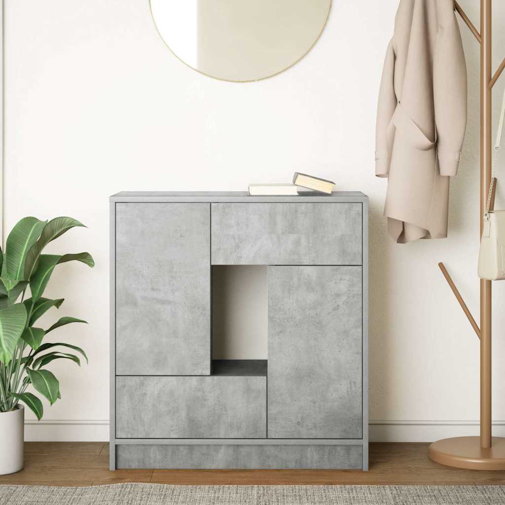 Credenza con Cassetti e Ante Grigio Cemento 70,5x34x74,5 cm