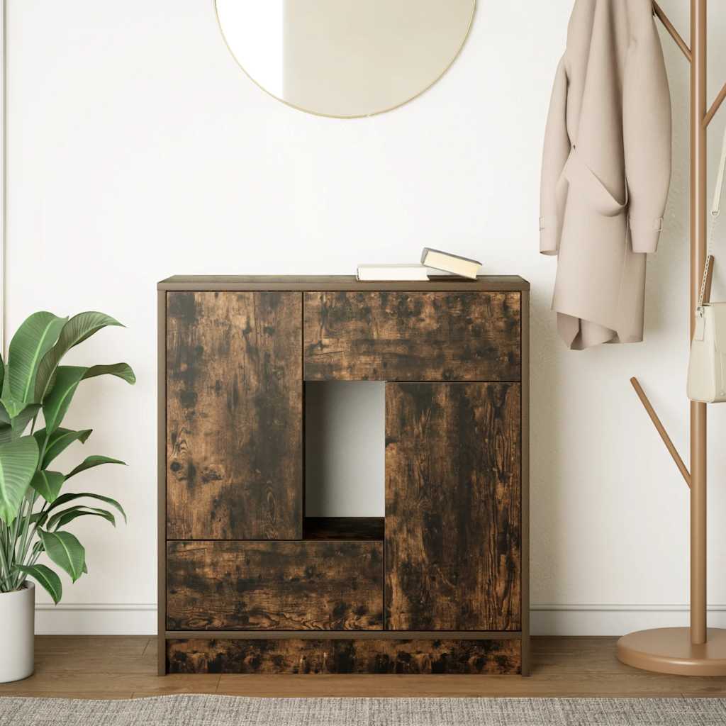 Credenza con Cassetti e Ante Rovere Fumo 70,5x34x74,5 cm