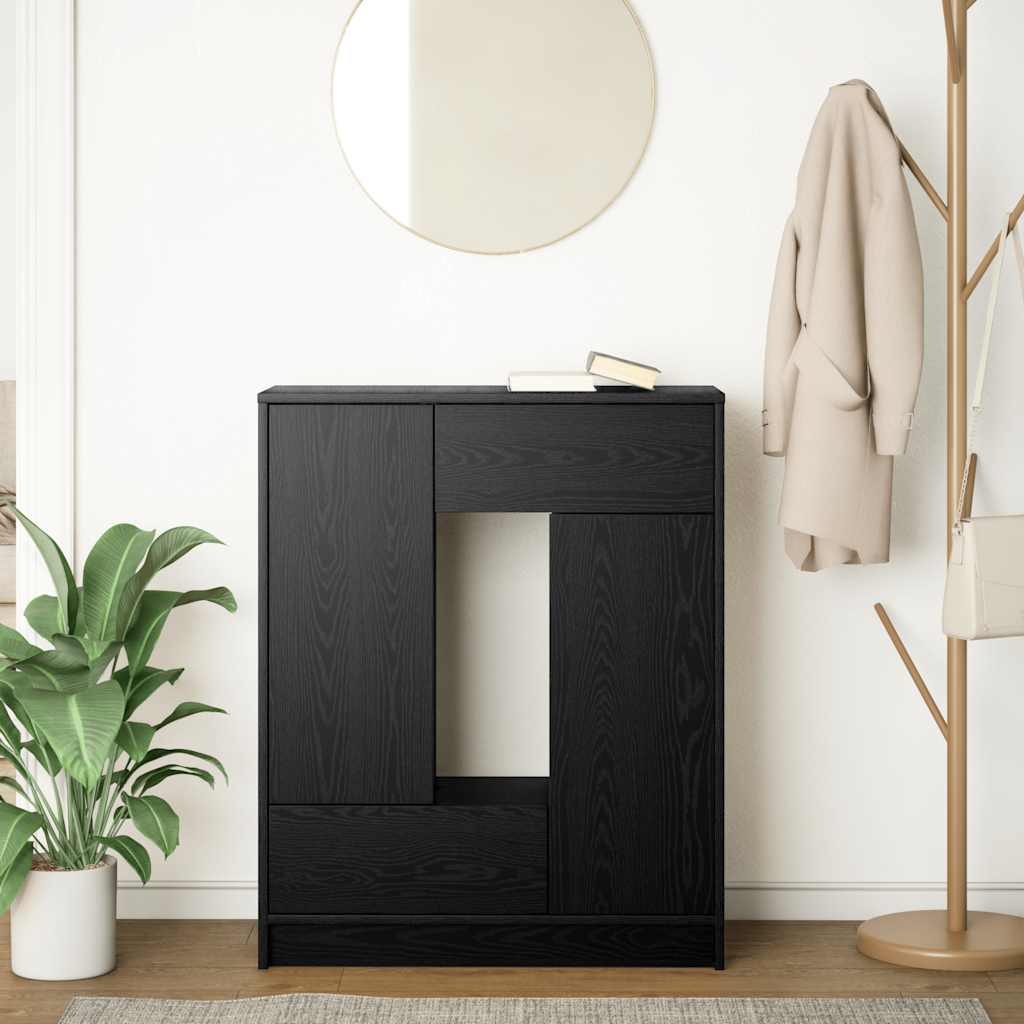 Credenza con Cassetti e Ante Rovere Nero 73x31x90 cm