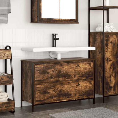 Mobile Lavabo da Bagno con Cassetti Rovere Fumo 90x34,5x60 cm