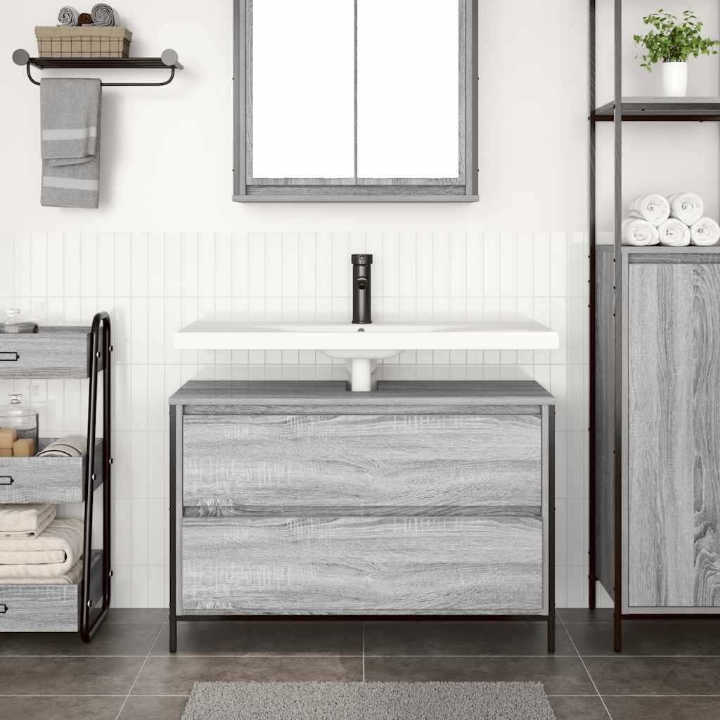 Mobile Lavabo da Bagno con Cassetti Grigio Sonoma 90x34,5x60 cm