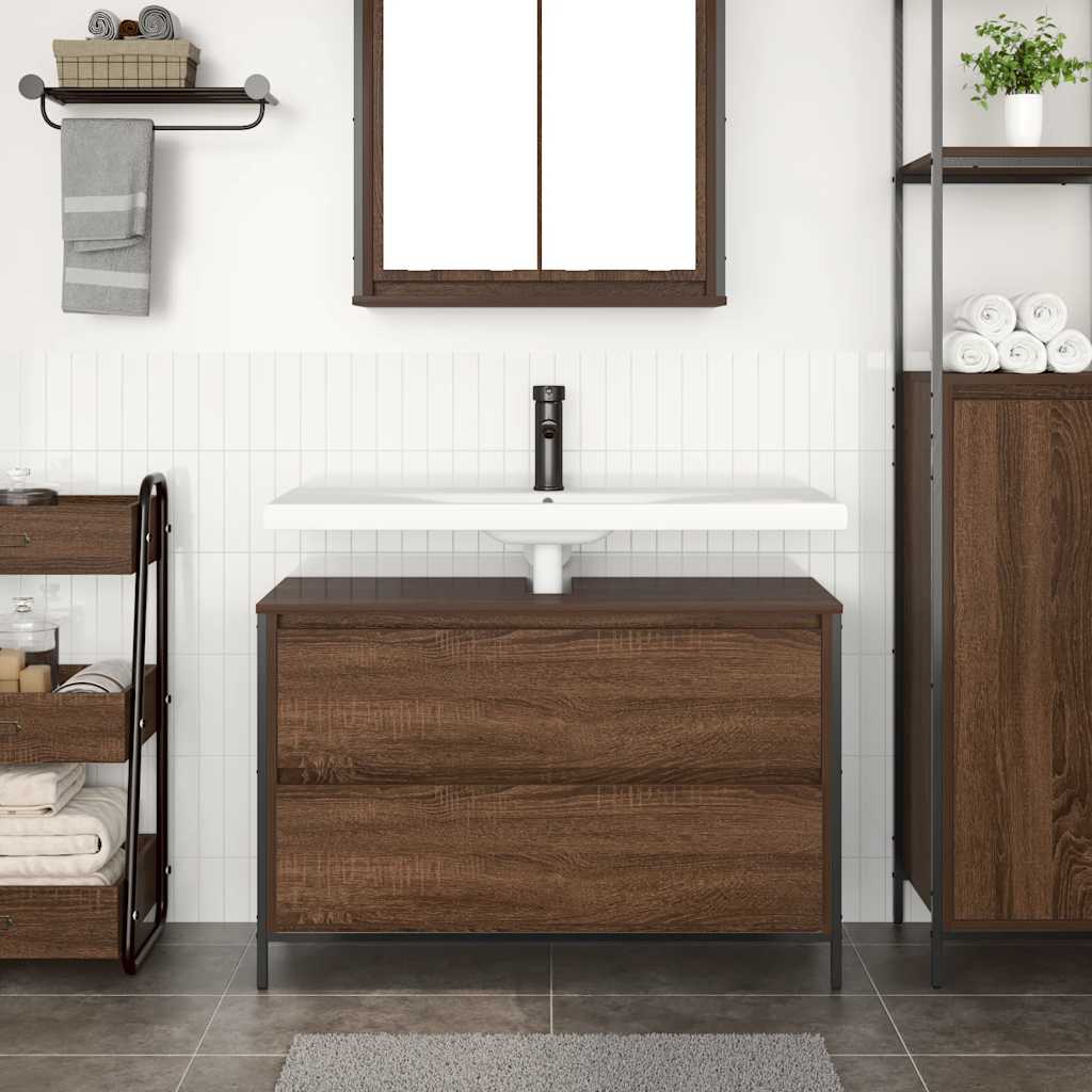 Mobile Lavabo da Bagno con Cassetti Rovere Marrone 90x34,5x60cm