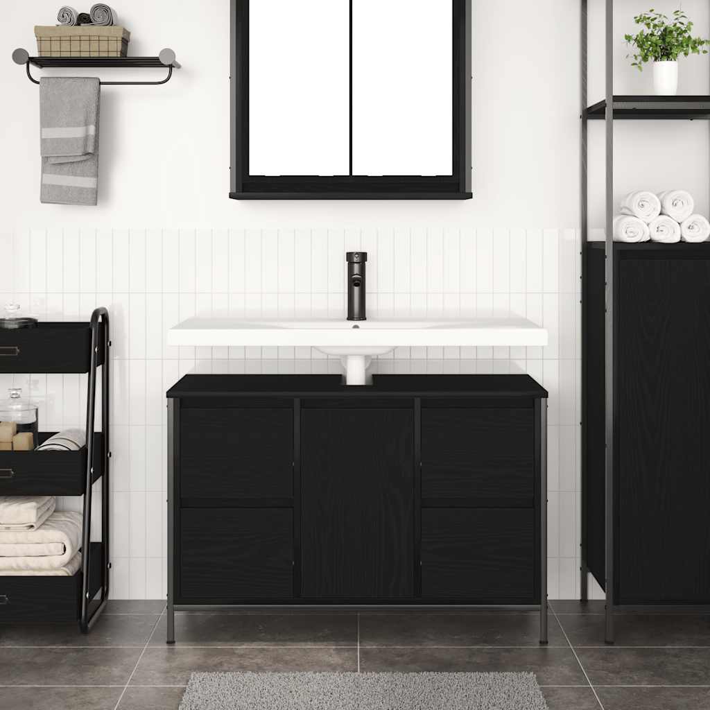 Mobile Lavabo con Cassetti Rovere Nero 90x34,5x60 cm