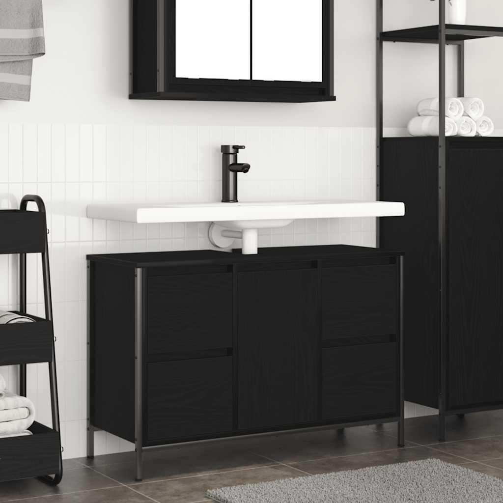 Mobile Lavabo con Cassetti Rovere Nero 90x34,5x60 cm
