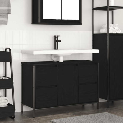 Mobile Lavabo con Cassetti Rovere Nero 90x34,5x60 cm