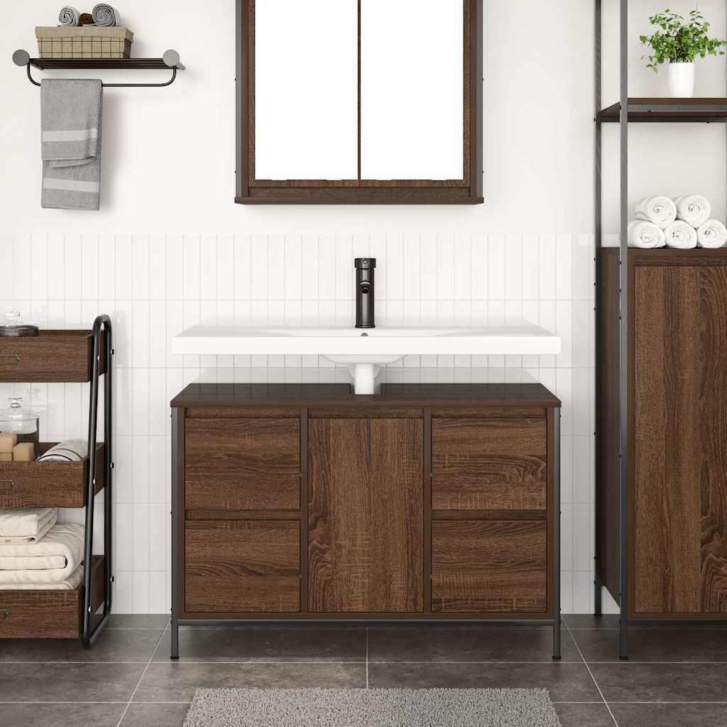 Mobile Lavabo con Cassetti Rovere Marrone 90x34,5x60 cm