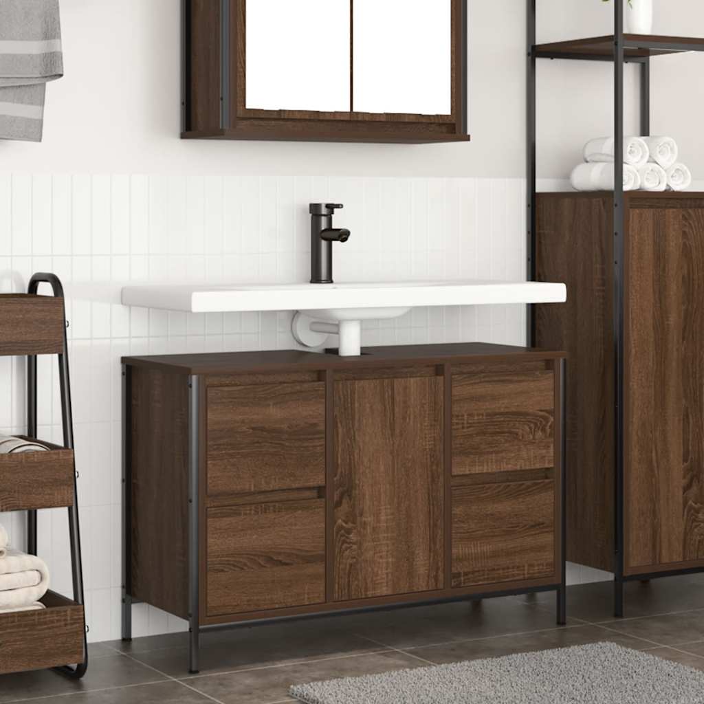 Mobile Lavabo con Cassetti Rovere Marrone 90x34,5x60 cm