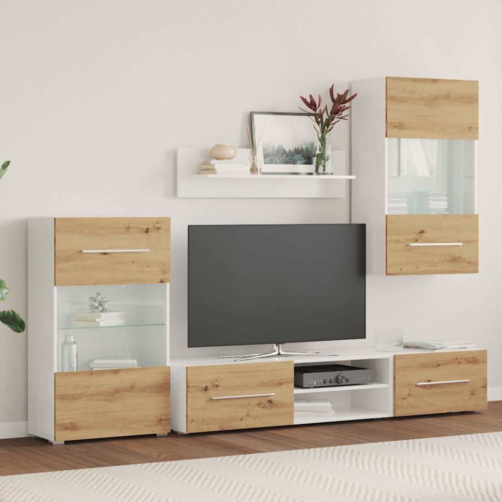 Mobile TV 5 pz con Illuminazione a LED Rovere Artigianale