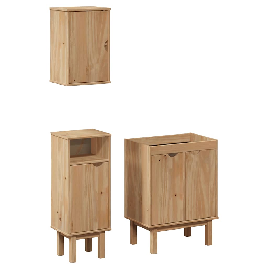 Set Mobili da Bagno 3 pz OTTA in Legno Massello di Pino