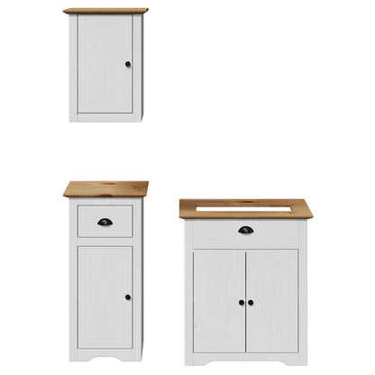 Set Mobili da Bagno 3 pz BODO in Legno Massello di Pino