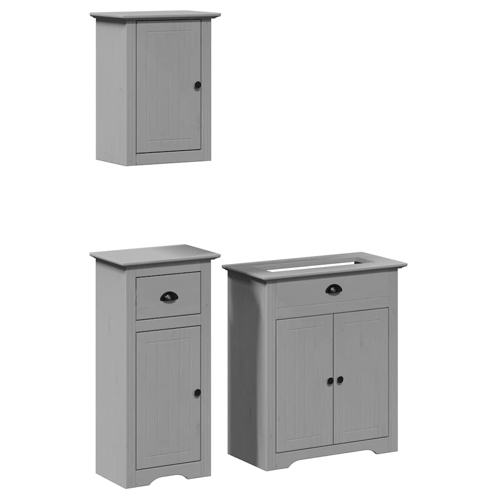 Set Mobili da Bagno 3 pz BODO Grigio in Legno Massello di Pino