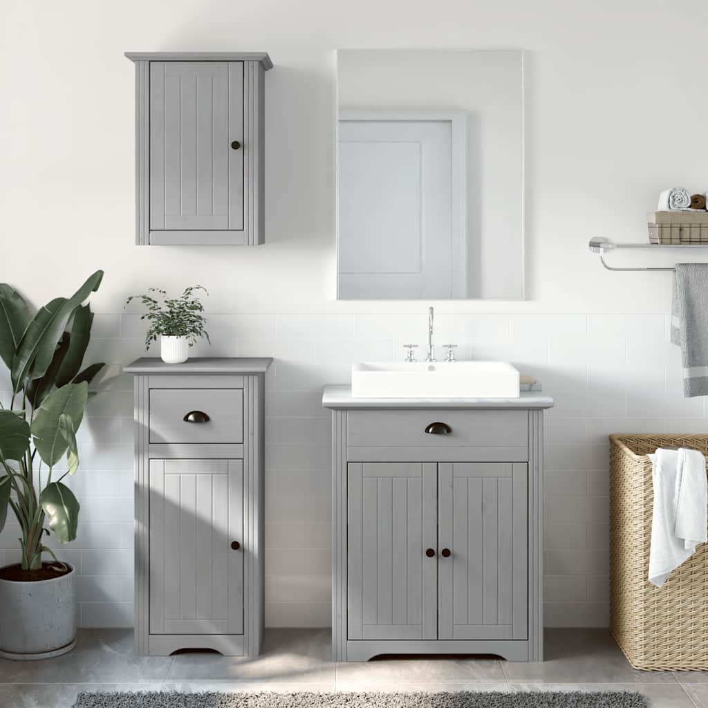 Set Mobili da Bagno 3 pz BODO Grigio in Legno Massello di Pino