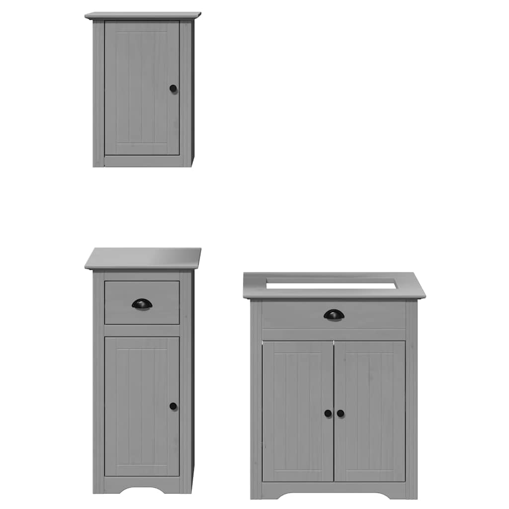Set Mobili da Bagno 3 pz BODO Grigio in Legno Massello di Pino