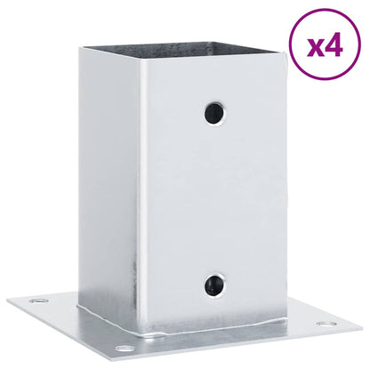 Basi per Pali Quadrate 4 pz Argento 91x91 mm in Acciaio Zincato