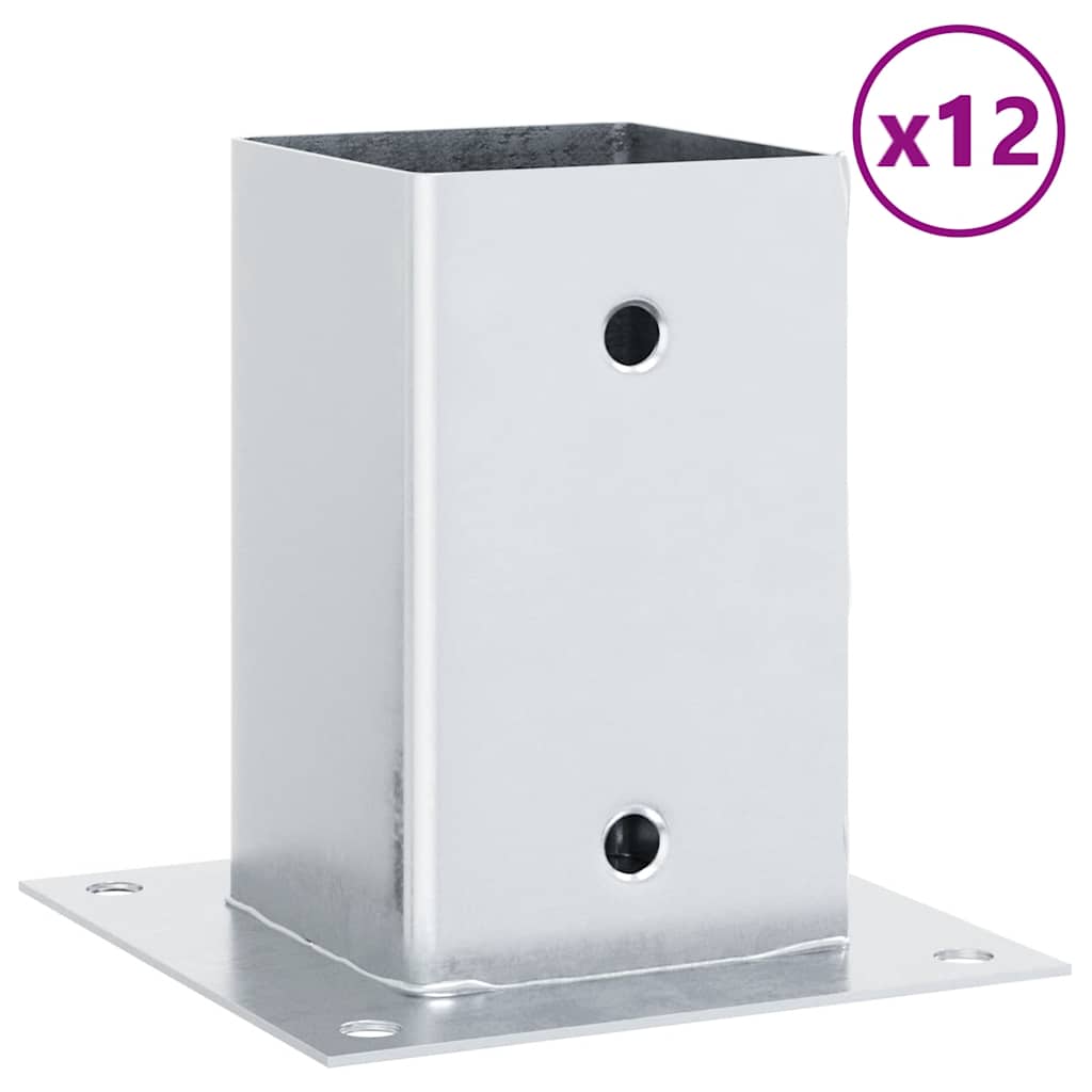 Basi per Pali Quadrate 12 pz Argento 91x91 mm Acciaio Zincato
