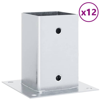 Basi per Pali Quadrate 12 pz Argento 91x91 mm Acciaio Zincato
