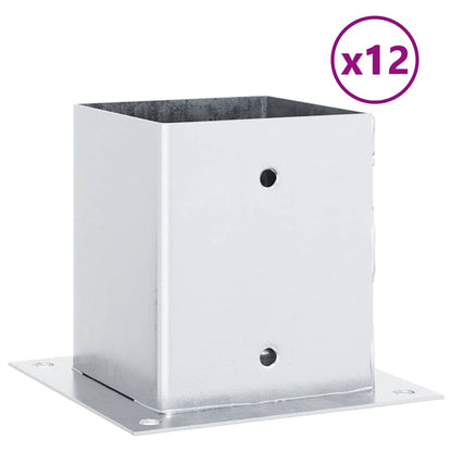 Basi per Pali Quadrate 12 pz Argento 101x101 mm Acciaio Zincato