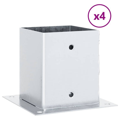 Basi per Pali Quadrate 4 pz Argento 121x121 mm Acciaio Zincato