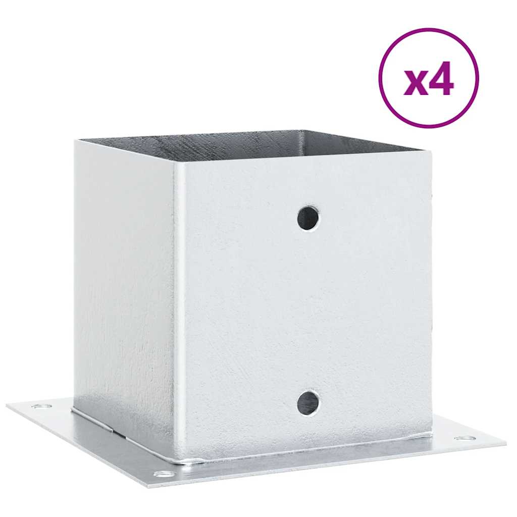 Basi per Pali Quadrate 4 pz Argento 141x141 mm Acciaio Zincato