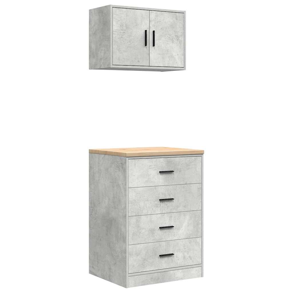 Armadi da Garage 2 pz Grigio Cemento in Legno Multistrato