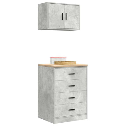 Armadi da Garage 2 pz Grigio Cemento in Legno Multistrato