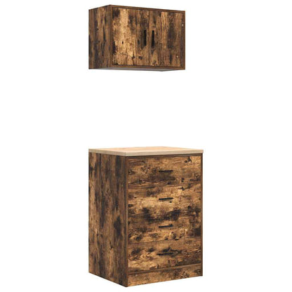 Armadi da Garage 2 pz Rovere Fumo in Legno Multistrato
