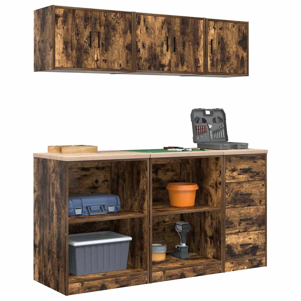 Armadi da Garage 6 pz Rovere Fumo in Legno Multistrato