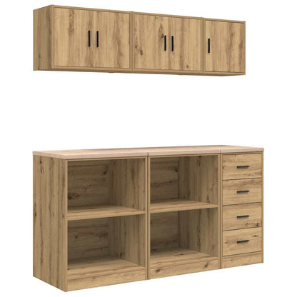 Armadi da Garage 6 pz Rovere Artigianale in Legno Multistrato