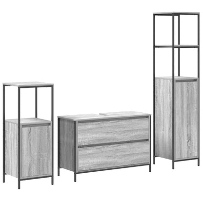 Set di mobili per il bagno con cassetto 3 pcs Grigio Sonoma