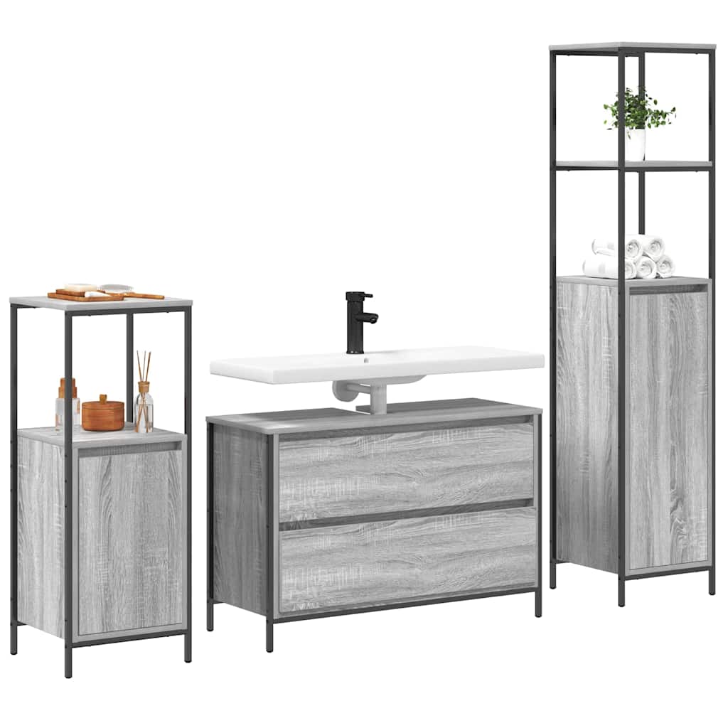 Set di mobili per il bagno con cassetto 3 pcs Grigio Sonoma